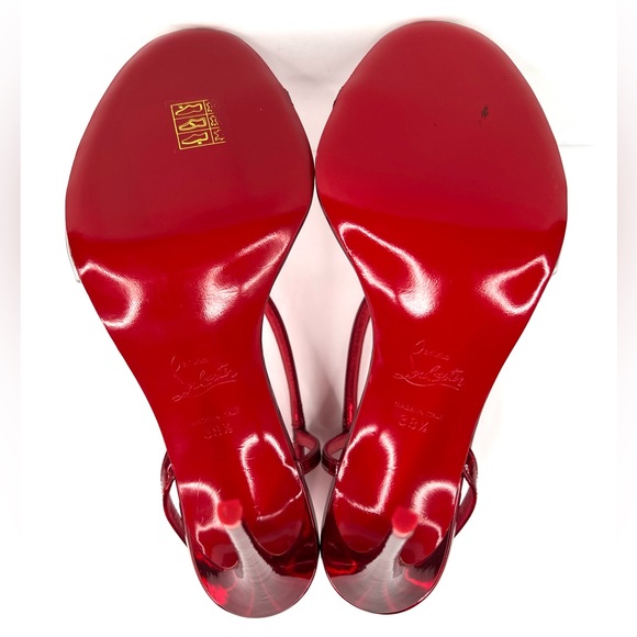 CHRISTIAN LOUBOUTIN Rosalie Metallic Patent Leather Stiletto Sandals Size 38.5 - Picture 9 of 14